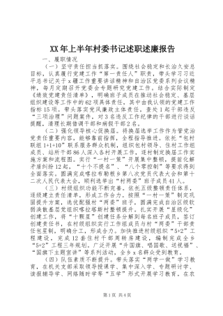 XX年上半年村委书记述职述廉报告
