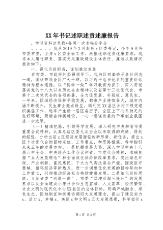 XX年书记述职述责述廉报告