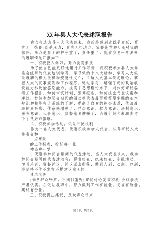 XX年县人大代表述职报告