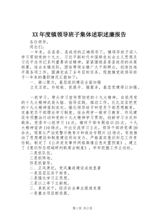 XX年度镇领导班子集体述职述廉报告