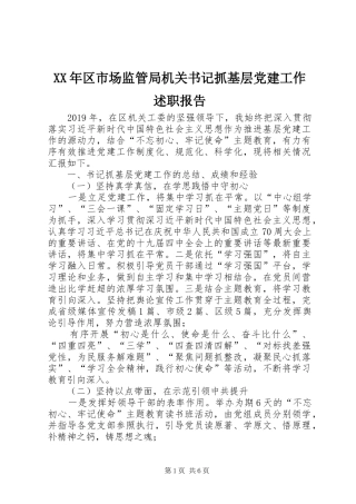 XX年区市场监管局机关书记抓基层党建工作述职报告