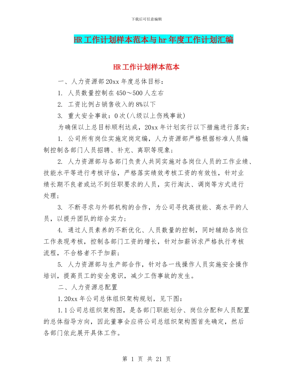 HR工作计划样本范本与hr年度工作计划汇编_第1页