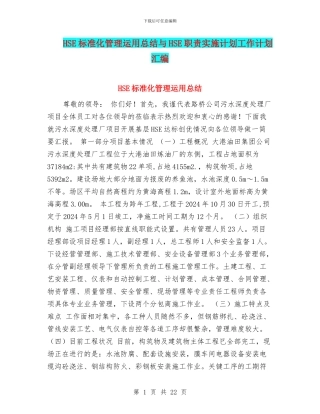HSE标准化管理运用总结与HSE职责实施计划工作计划汇编