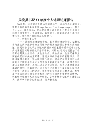 局党委书记XX年度个人述职述廉报告
