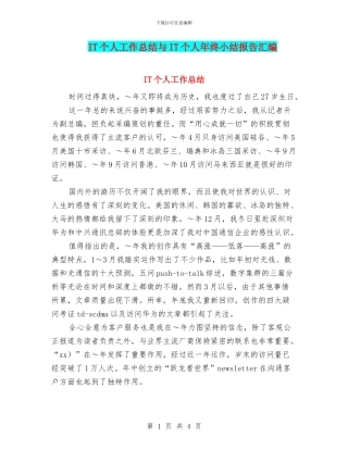 IT个人工作总结与IT个人年终小结报告汇编