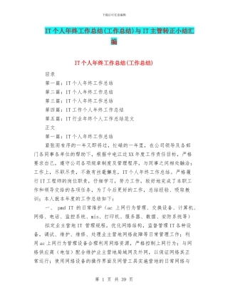 IT个人年终工作总结与IT主管转正小结汇编