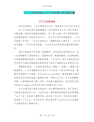 IT个人年终总结与IT公司年度工作总结汇编