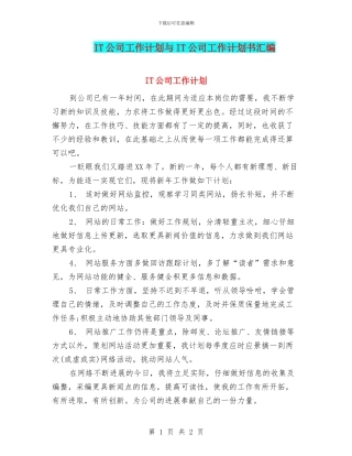IT公司工作计划与IT公司工作计划书汇编