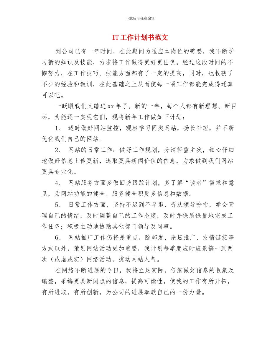 IT公司工作计划与IT工作计划书范文汇编_第2页