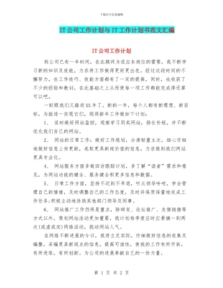 IT公司工作计划与IT工作计划书范文汇编