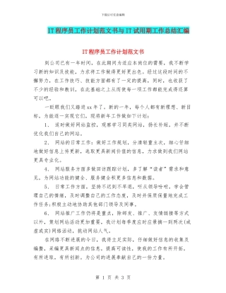 IT程序员工作计划范文书与IT试用期工作总结汇编