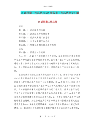it试用期工作总结与KTV服务员工作总结范文汇编