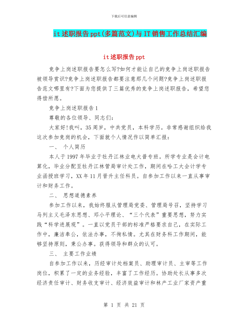 it述职报告ppt与IT销售工作总结汇编_第1页