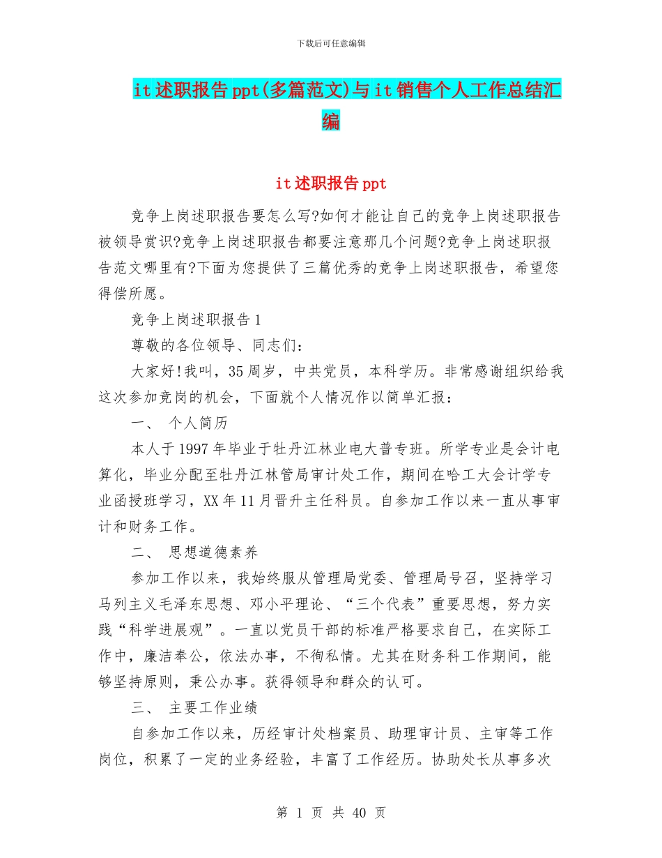 it述职报告ppt与it销售个人工作总结汇编_第1页