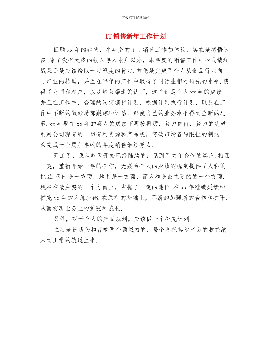 IT销售工作计划表格与IT销售新年工作计划汇编_第2页