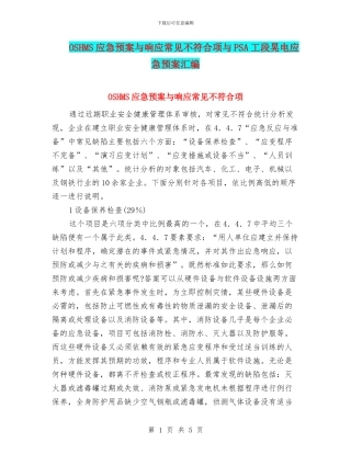 OSHMS应急预案与响应常见不符合项与PSA工段晃电应急预案汇编