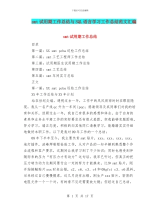 smt试用期工作总结与SQL语言学习工作总结范文汇编