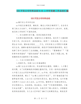 XXX开发公司年终总结与XX上半年党建工作总结汇编
