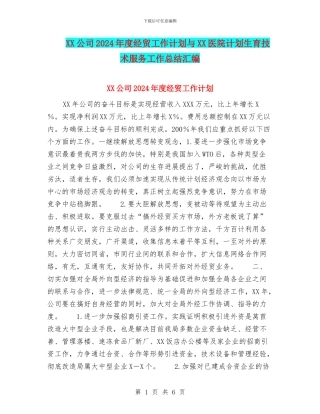 XX公司2024年度经贸工作计划与XX医院计划生育技术服务工作总结汇编