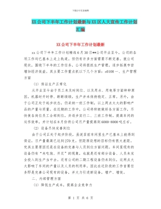 XX公司下半年工作计划最新与XX区人大宣传工作计划汇编