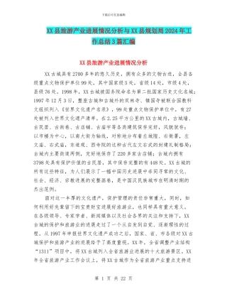 XX县旅游产业发展情况分析与XX县规划局2024年工作总结3篇汇编