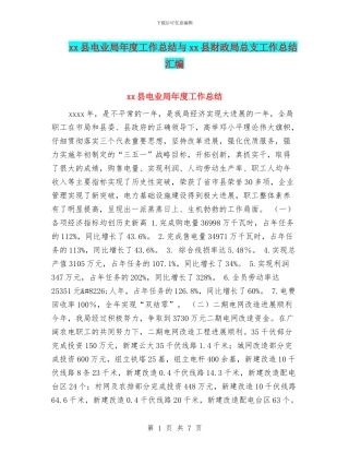xx县电业局年度工作总结与xx县财政局总支工作总结汇编