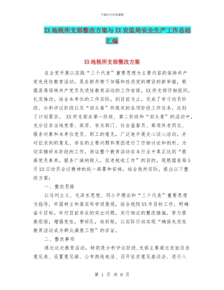 XX地税所支部整改方案与XX安监局安全生产工作总结汇编