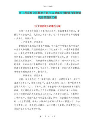 XX工程监理公司整改方案与xx建筑公司隧道内紧急情况处理预案汇编