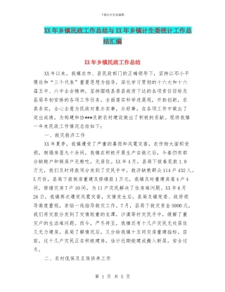 XX年乡镇民政工作总结与XX年乡镇计生委统计工作总结汇编