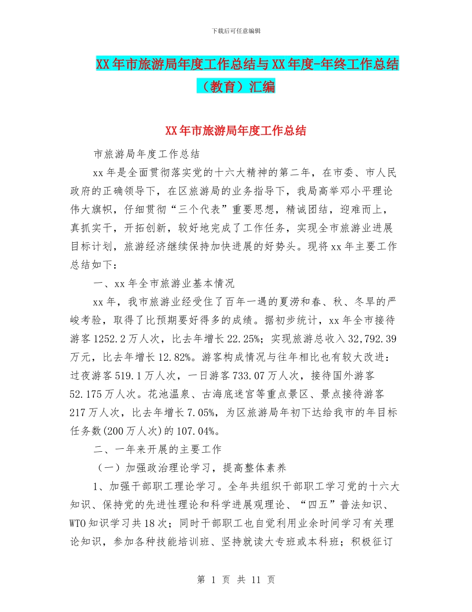 XX年市旅游局年度工作总结与XX年度_第1页