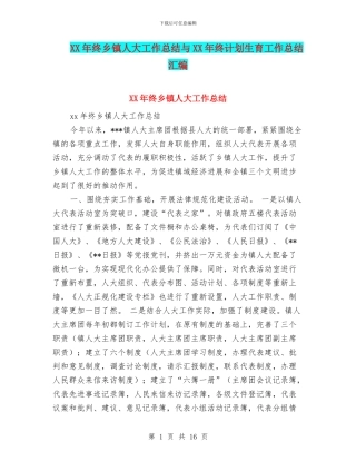 XX年终乡镇人大工作总结与XX年终计划生育工作总结汇编