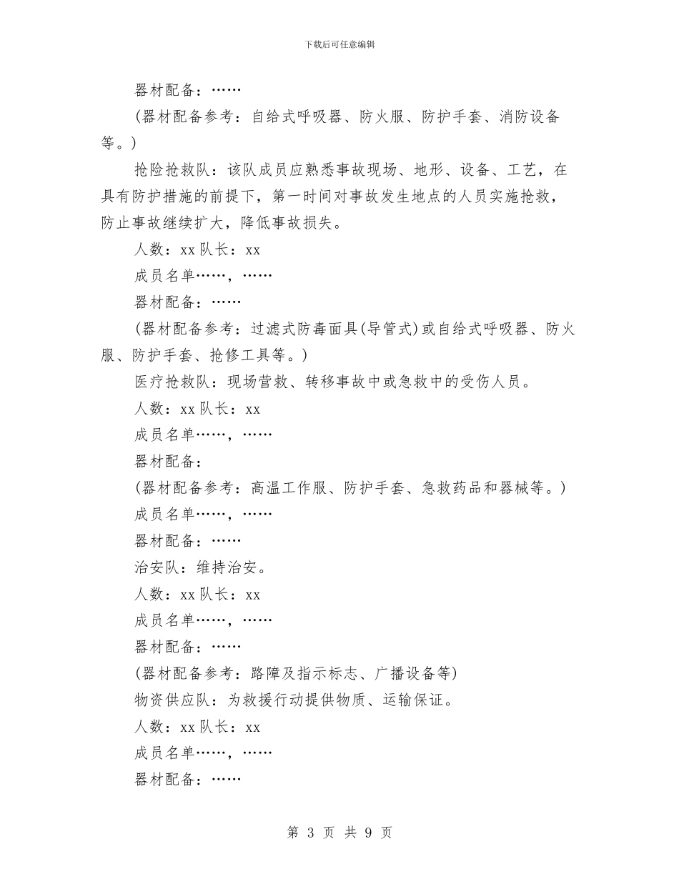 XX矿业公司井下重大事故应急救援预案与xx自来水公司厂内管网爆管应急预案汇编_第3页