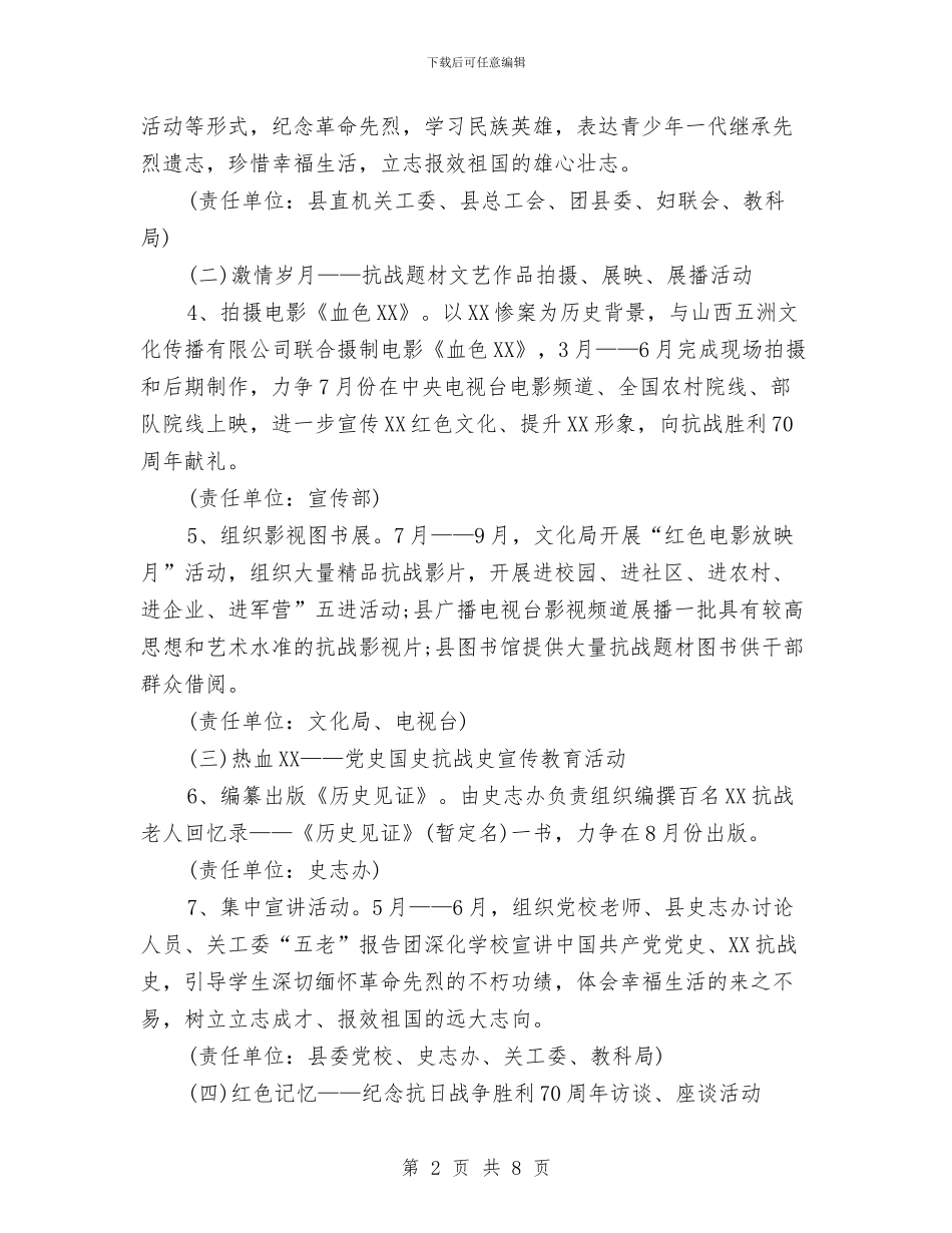 XX纪念抗战胜利70周年活动方案与xx自来水公司厂内管网爆管应急预案汇编_第2页