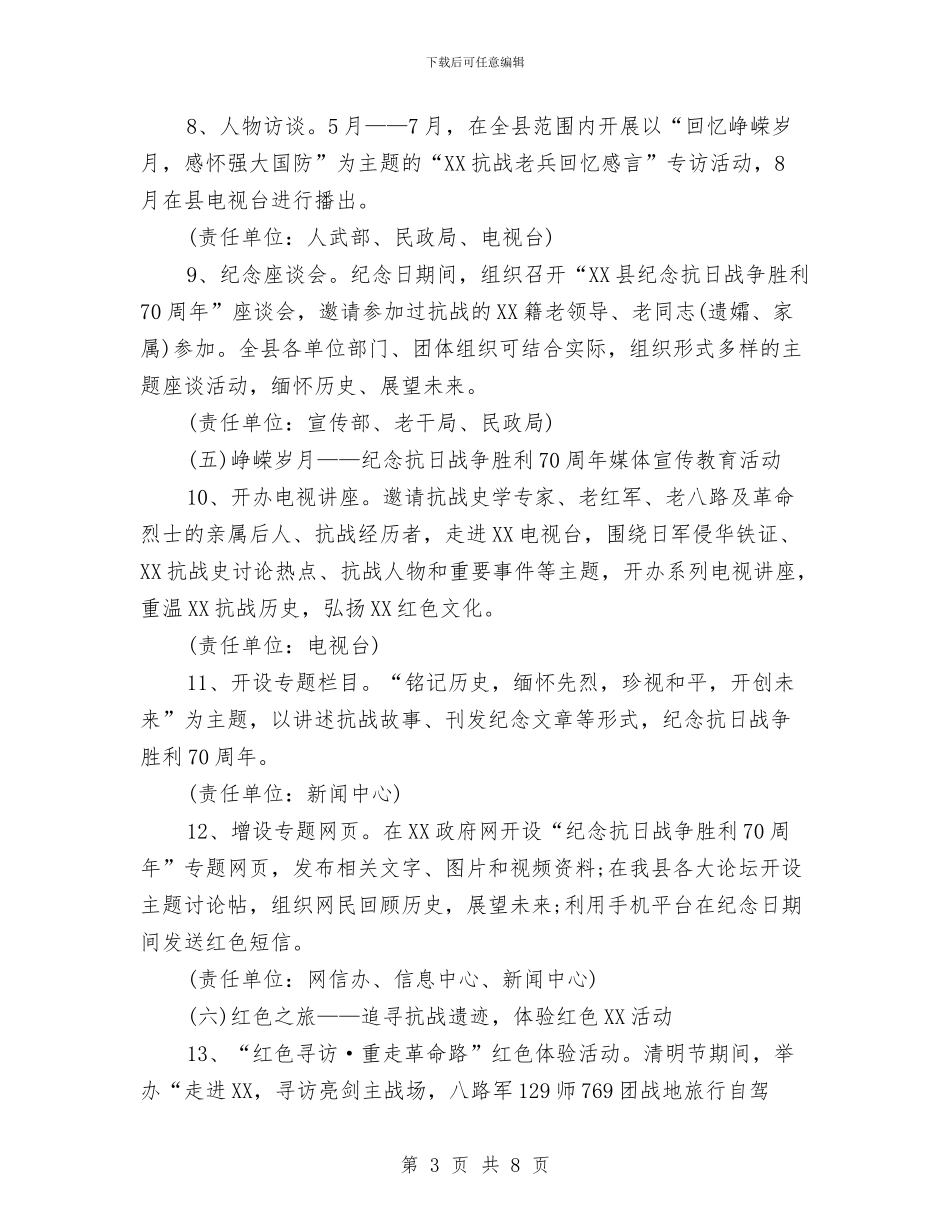 XX纪念抗战胜利70周年活动方案与xx自来水公司厂内管网爆管应急预案汇编_第3页