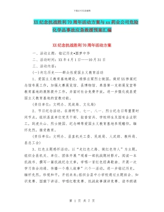 XX纪念抗战胜利70周年活动方案与xx药业公司危险化学品事故应急救援预案汇编