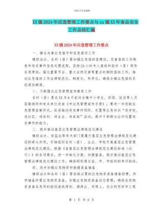 XX镇2024年应急管理工作要点与xx镇XX年食品安全工作总结汇编