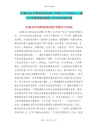 XX镇2024年普法依法治理工作要点工作总结与xx镇上半年基层组织建设工作自查总结汇编