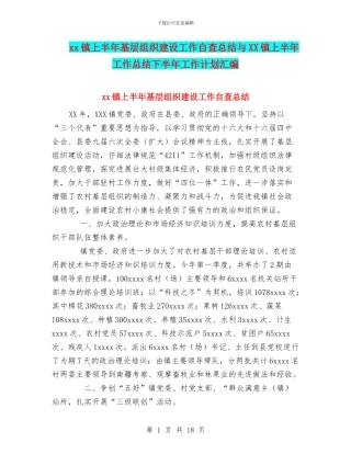 xx镇上半年基层组织建设工作自查总结与XX镇上半年工作总结下半年工作计划汇编