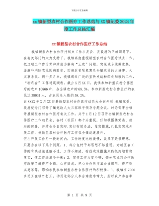 xx镇新型农村合作医疗工作总结与XX镇纪委2024年度工作总结汇编