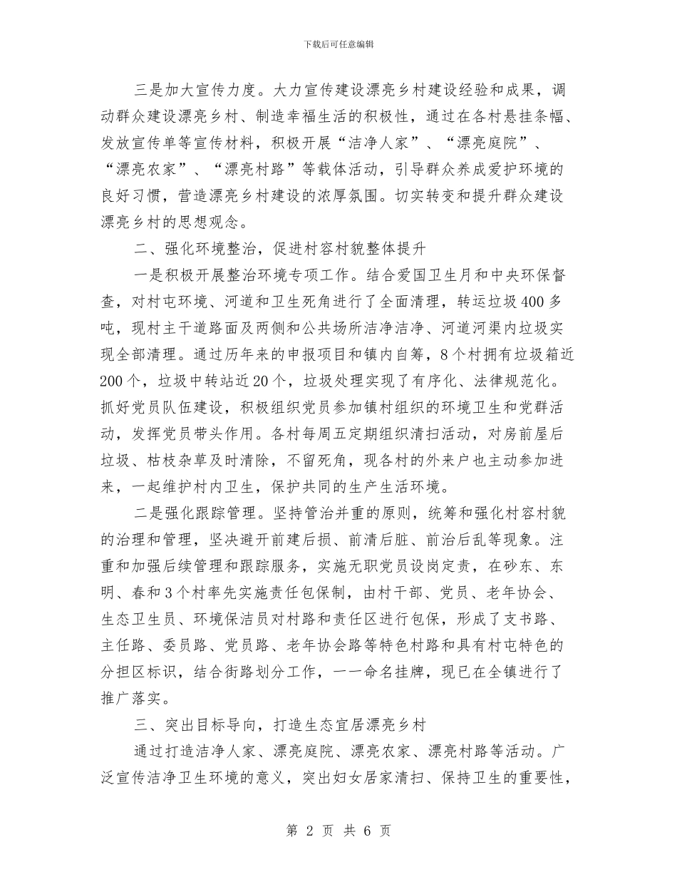 xx镇美丽乡村创建活动工作总结与XX镇长履职报告汇编_第2页