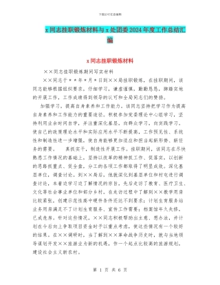 x同志挂职锻炼材料与x处团委2024年度工作总结汇编