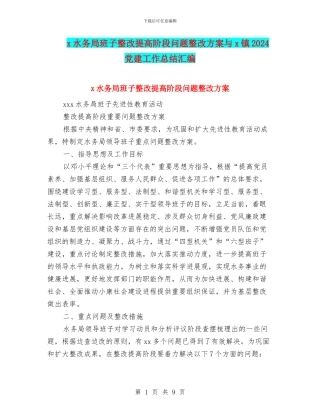 x水务局班子整改提高阶段问题整改方案与x镇2024党建工作总结汇编