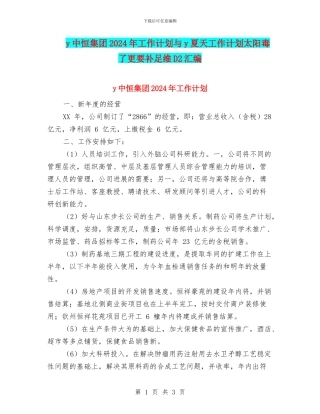 y中恒集团2024年工作计划与y夏天工作计划太阳毒了更要补足维D2汇编