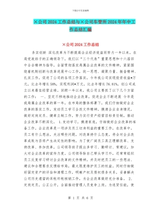 ×公司2024工作总结与×公司车管所2024年年中工作总结汇编