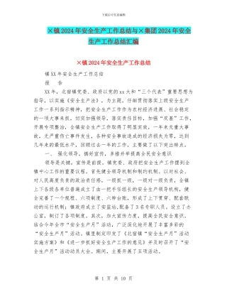 ×镇2024年安全生产工作总结与×集团2024年安全生产工作总结汇编.doc