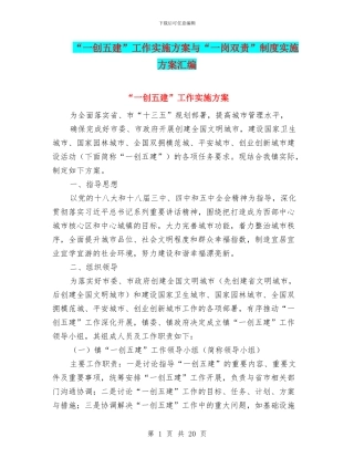 “一创五建”工作实施方案与“一岗双责”制度实施方案汇编