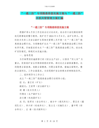 “一通三防”专项隐患排查实施方案与“一通三防”齐抓共管管理方案汇编