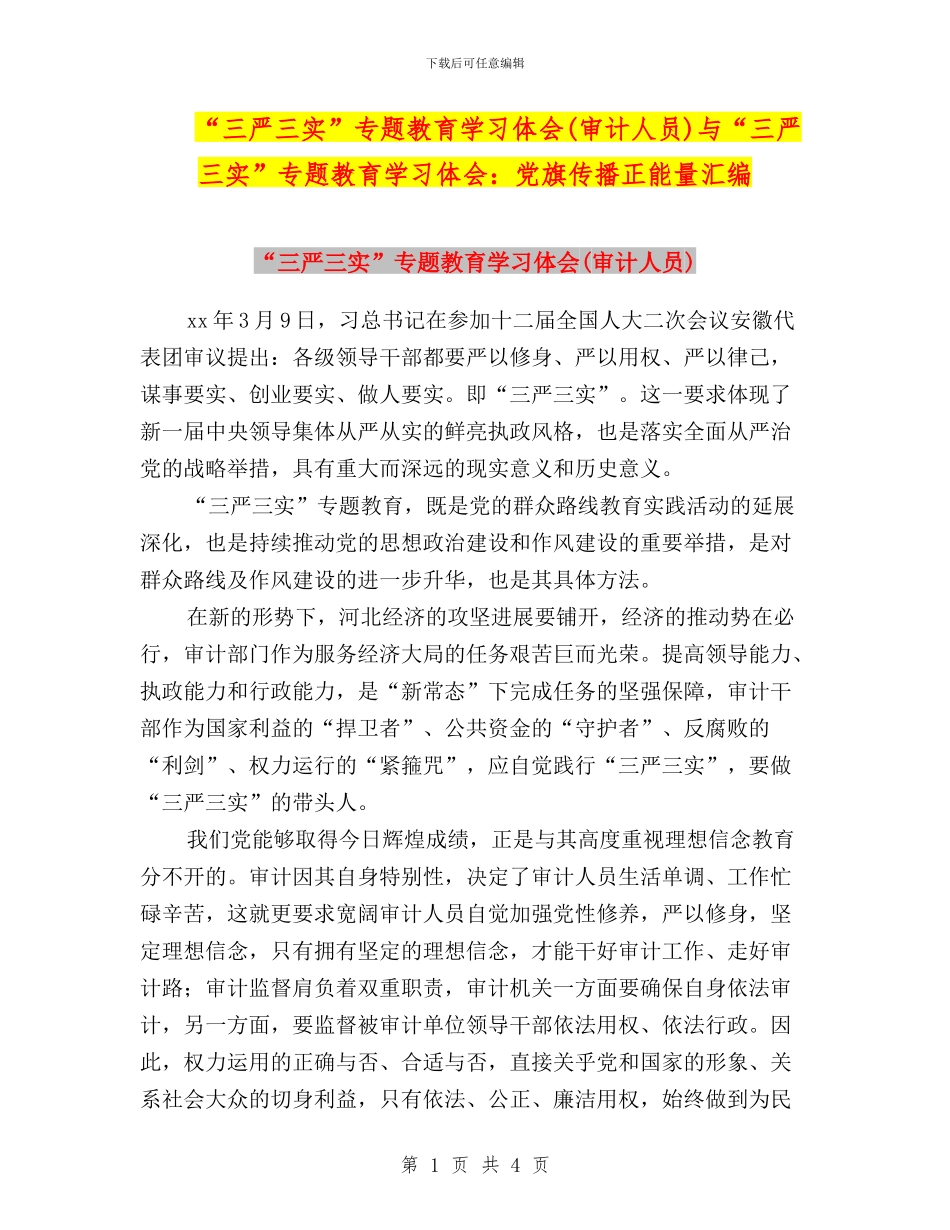 “三严三实”专题教育学习体会(审计人员)与“三严三实”专题教育学习体会：党旗传播正能量汇编_第1页