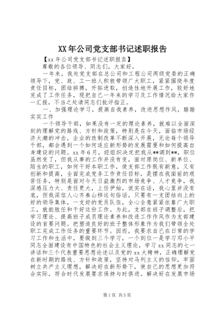 XX年公司党支部书记述职报吿