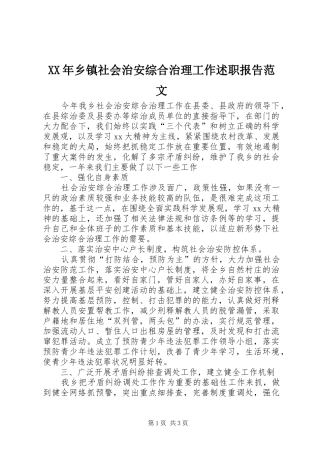 XX年乡镇社会治安综合治理工作述职报告范文